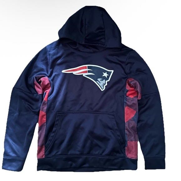 New England Patriots Boys Navy Sweatshirt Hoodie Size Medium (10/12) - Picture 1 of 3